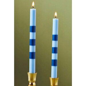 Anthropologie‎ Candlestick Blue Striped Unscented Taper 9.8" Set of 2